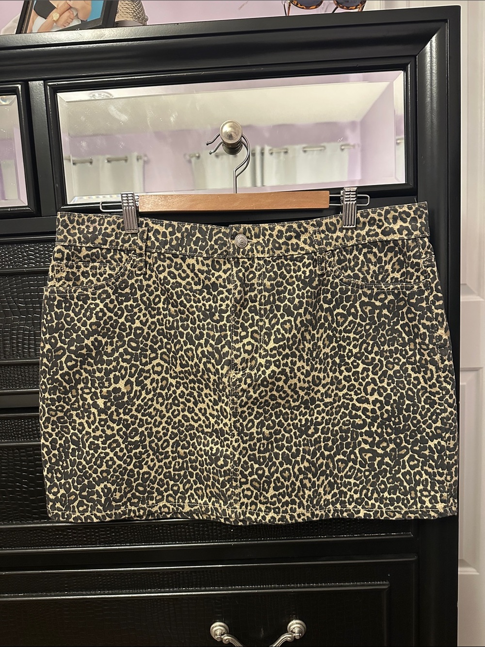 Mango Leopard Print Mini Skirt in Tan and Black